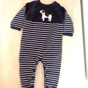 JANIE & JACK Baby Striped Sweater One-Piece with Dog Intarsia